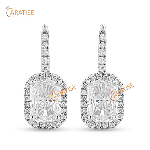 1.64 TDW  Radiant and Round Cut Diamond Earrings 925 Silver