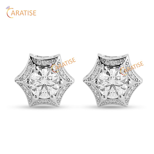 1.57 TDW Round Cut Diamond Stud 925 Silver