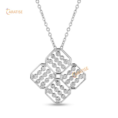 0.49 TDW Round Cut Diamond Custom Pendant With Chain 925 Silver