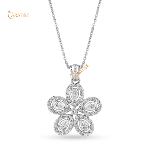 1.57 TDW Pear & Round Cut Diamond Custom Pendant With Chain 925 Silver