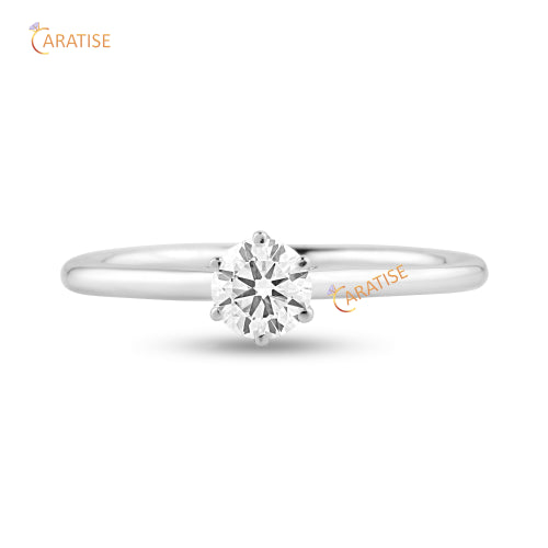 0.56 TDW Round Cut Diamond Solitaire Ring 925 Silver