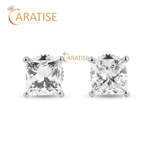 0.55 TDW Princess Cut Diamond Earring 925 Silver