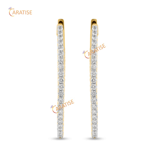 0.912 TDW Round Cut Diamond Hoop Earring 925 Silver