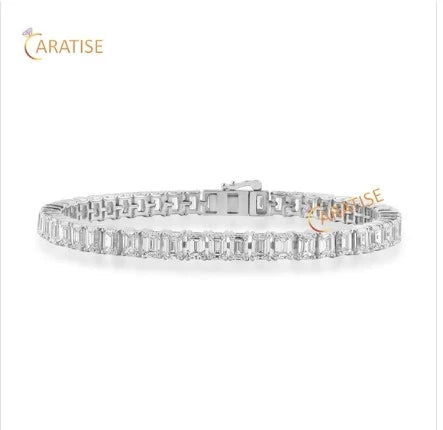 4.06 TDW Emerald Cut Diamond Bracelet Tennis Bracelet 925 Silver