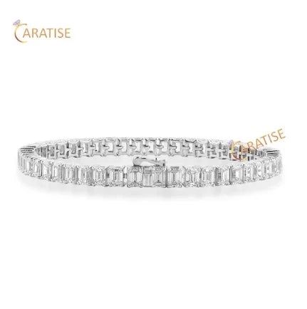 4.06 TDW Emerald Cut Diamond Bracelet Tennis Bracelet 925 Silver