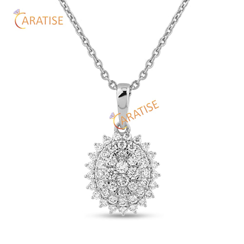 0.871 TDW Round Brilliant Cut Diamond Pendant & Earring With Chain 925 Silver