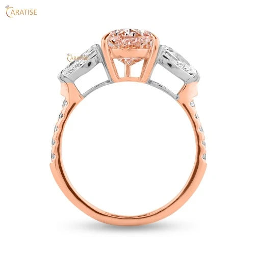 2.83 TDW F.P.Pear & Round Cut Diamond Ring 925 Silver