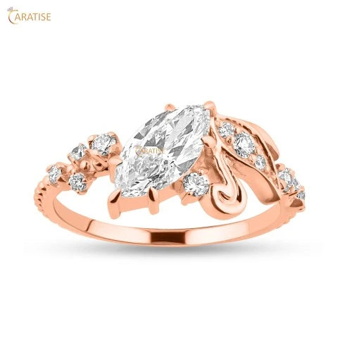 0.996 TDW Marquise & Round Cut Diamond Engagement Ring 925 Silver