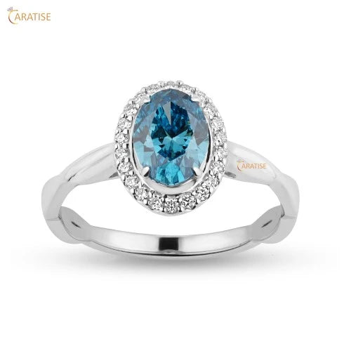 1.07 TDW F.B.Oval & Round Cut Halo Diamond 925 Silver