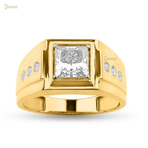 2.09 TDW Princess & Round Cut Diamond Men's Ring 925 Silver