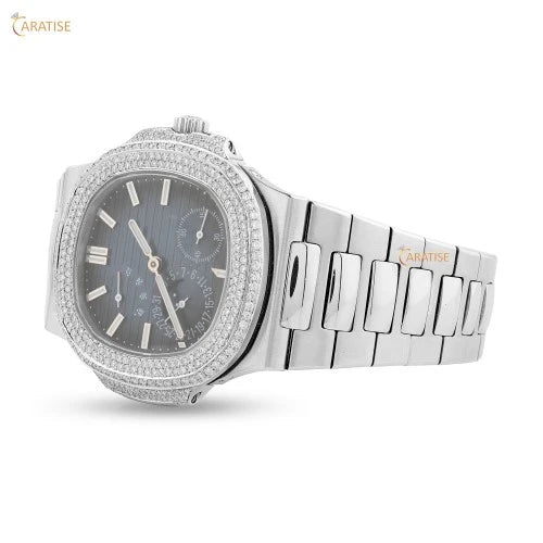 3.90 TDW Round Cut Diamond Watch | Stainless Steel | Anniversary Gift For Him | Ethical Moissanite Diamond Watch | EF-VS Color