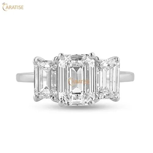 2.75 TDW Emerald Cut Mossanite Diamond Three Stone Ring 925 Silver