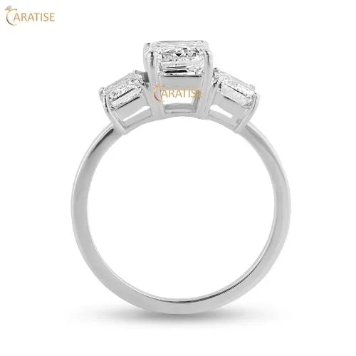 2.75 TDW Emerald Cut Mossanite Diamond Three Stone Ring 925 Silver