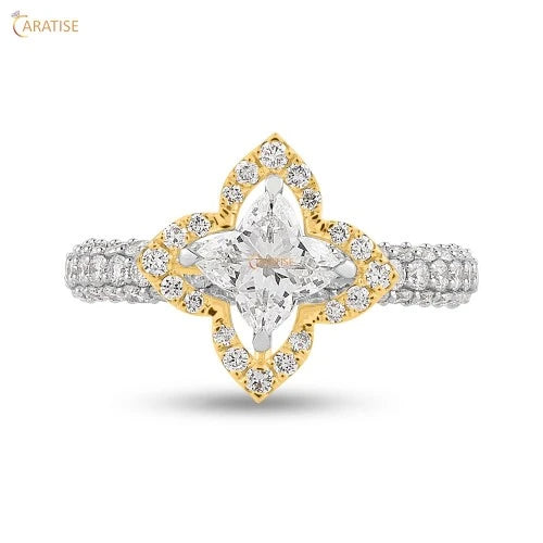 1.98 TDW Cushion & Round Cut Diamond Engagement Ring 925 Silver