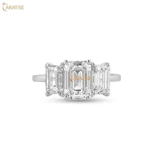 2.75 TDW Emerald Cut Mossanite Diamond Three Stone Ring 925 Silver