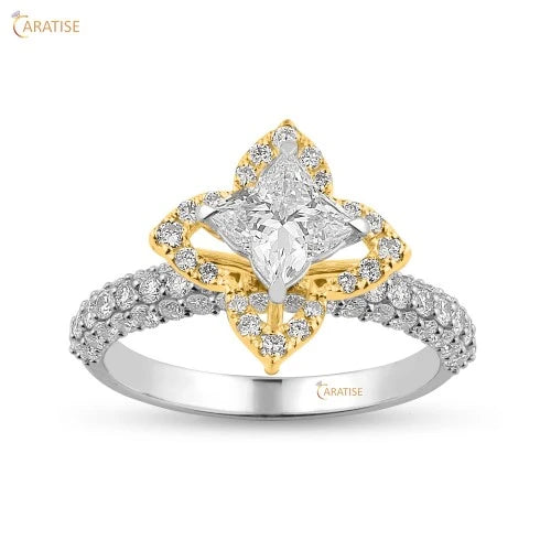 1.98 TDW Cushion & Round Cut Diamond Engagement Ring 925 Silver