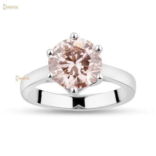 1.90 TDW P.Round Diamond Soliatire Ring 925 Silver