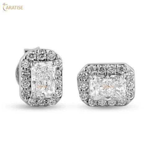 0.42 TDW Radiant & Round Cut Diamond Earring 925 Silver