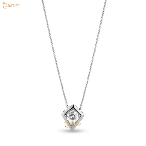 0.72 TDW Round Cut Diamond Custom Pendant With Chain 925 Silver