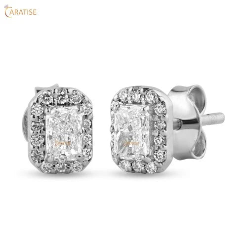 0.42 TDW Radiant & Round Cut Diamond Earring 925 Silver