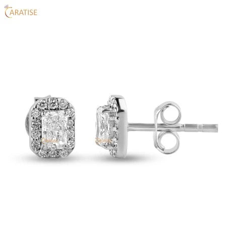 0.42 TDW Radiant & Round Cut Diamond Earring 925 Silver