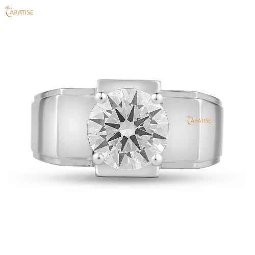 3.02 TDW Round Cut Diamond Men's Solitaire Ring 925 Silver