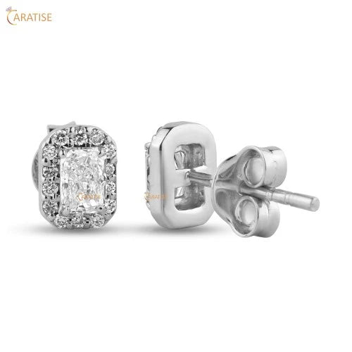 0.42 TDW Radiant & Round Cut Diamond Earring 925 Silver