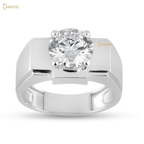 3.02 TDW Round Cut Diamond Men's Solitaire Ring 925 Silver