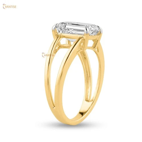 3.00 TDW Emerald Diamond Ring Solitaire 925 Silver