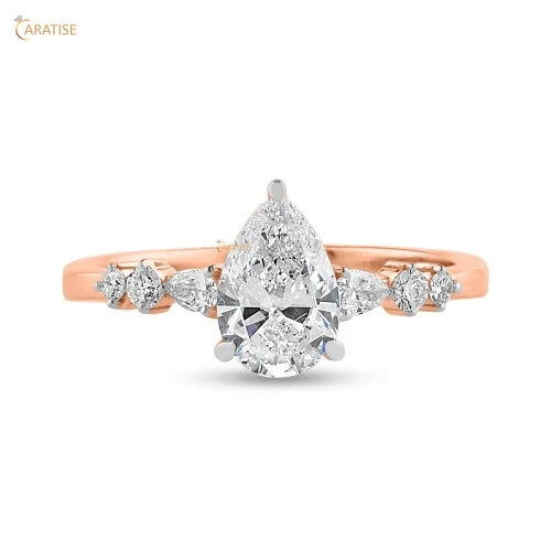 1.099 TDW Pear & Round Diamond Enagement Ring 925 Silver