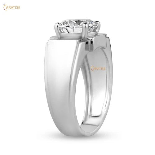 3.02 TDW Round Cut Diamond Men's Solitaire Ring 925 Silver