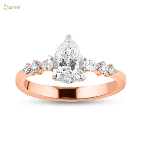 1.099 TDW Pear & Round Diamond Enagement Ring 925 Silver