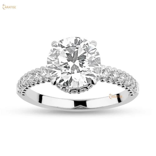 0.93 TDW Round Cut Diamond Engagement Ring 925 Silver