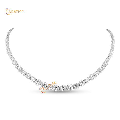 17.34 TDW Round Cut Diamond Necklace 925 Silver