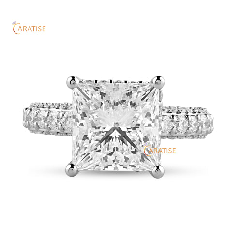 7.25 TDW Princess & Round Cut Diamond Halo Ring 925 Silver