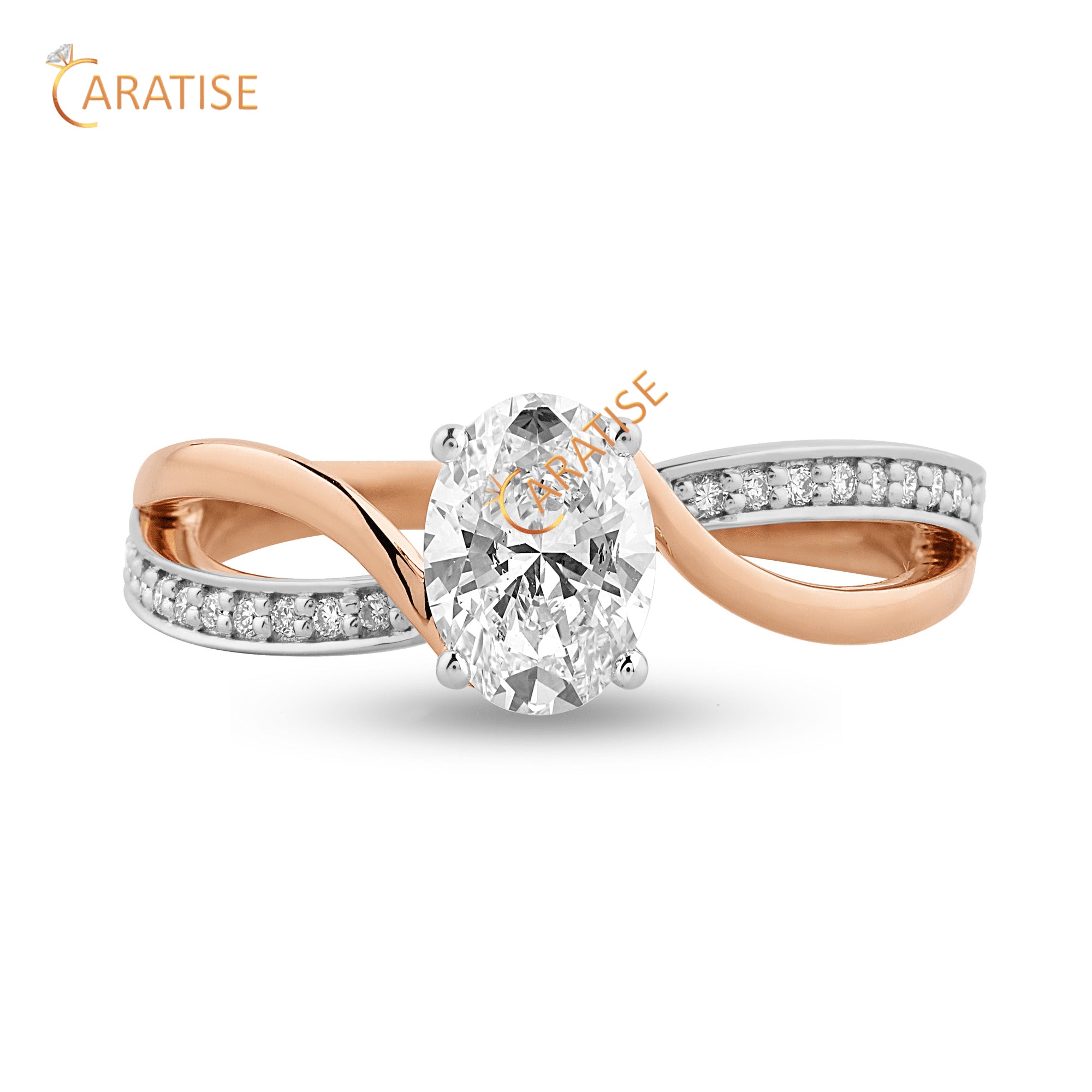 0.85 TDW Oval & Round Cut Diamond Enagement Ring 925 Silver