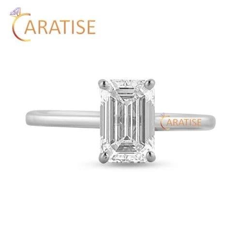 1.46 TDW Emerald Cut Diamond Solitaire Ring 925 Silver
