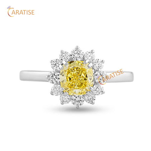 1.41 TDW F.Y. Cushion & Round Cut  Moissanite Diamond Halo Ring 925 Silver