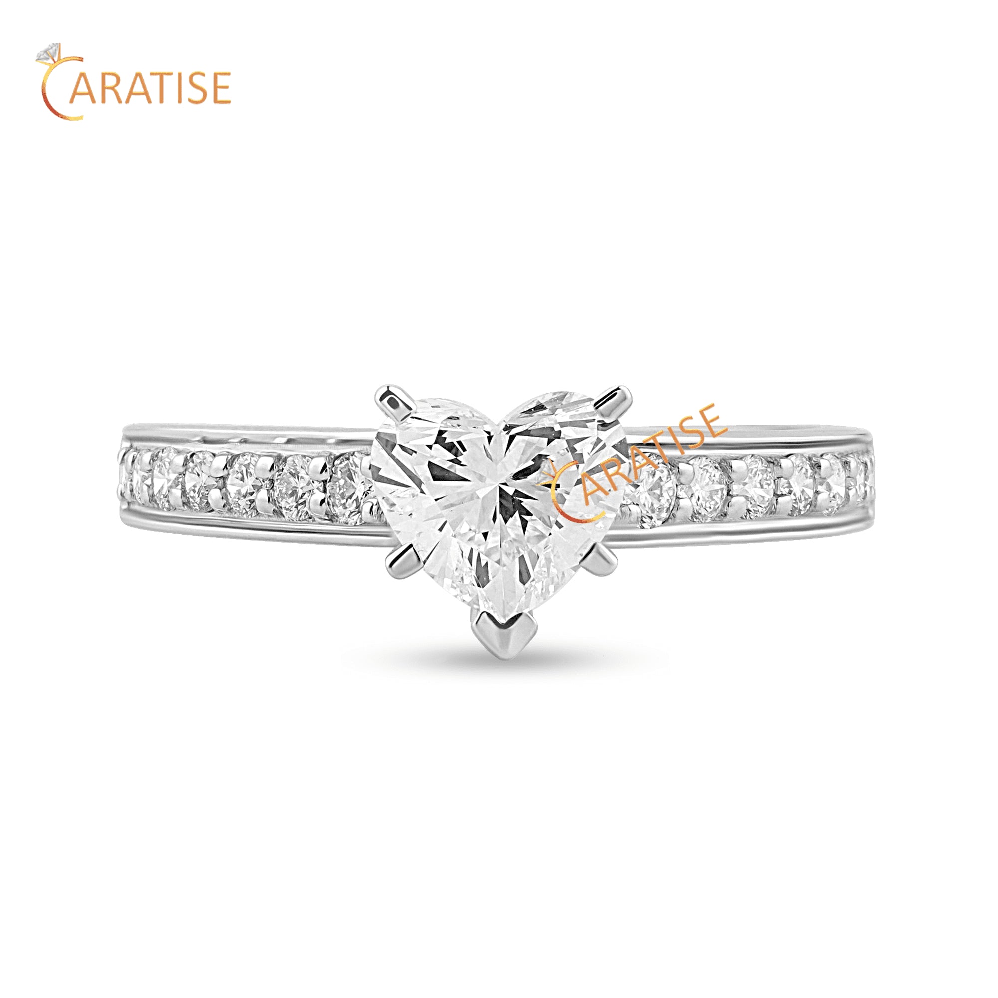 1.568 TDW Heart & Round Cut Moissanite Diamond Engagement Ring 925 Silver