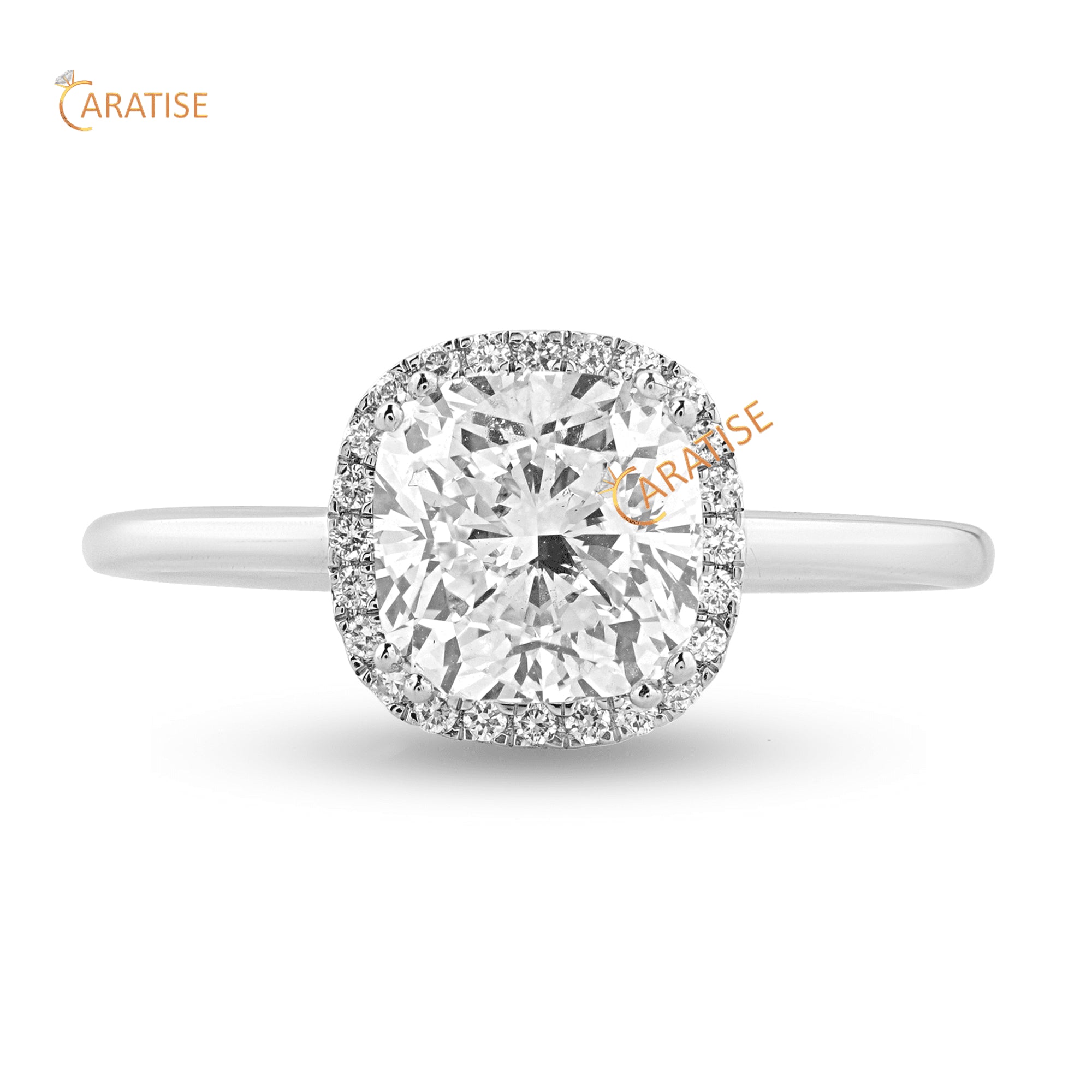 1.75 TDW Cushion & Round Cut Halo Pattern Diamond Ring 925 Silver