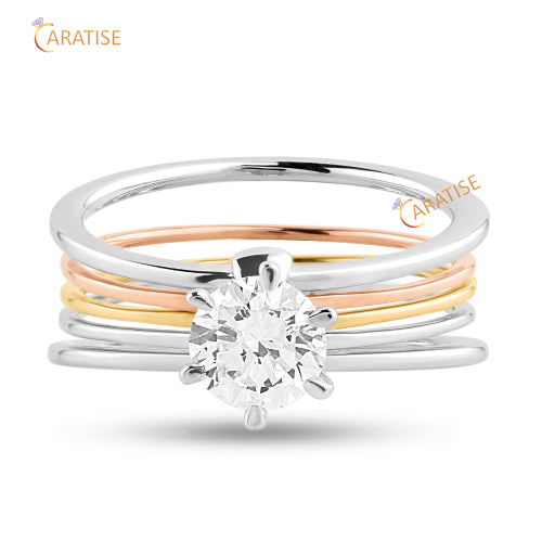 0.93 TDW Round Cut Moissanite Diamond Ring 925 Silver