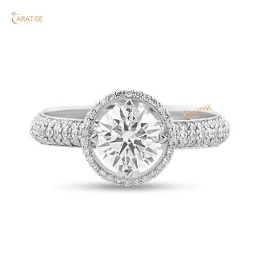 1.425 TDW Round Cut Moissanite Diamond Halo Ring 925 Silver