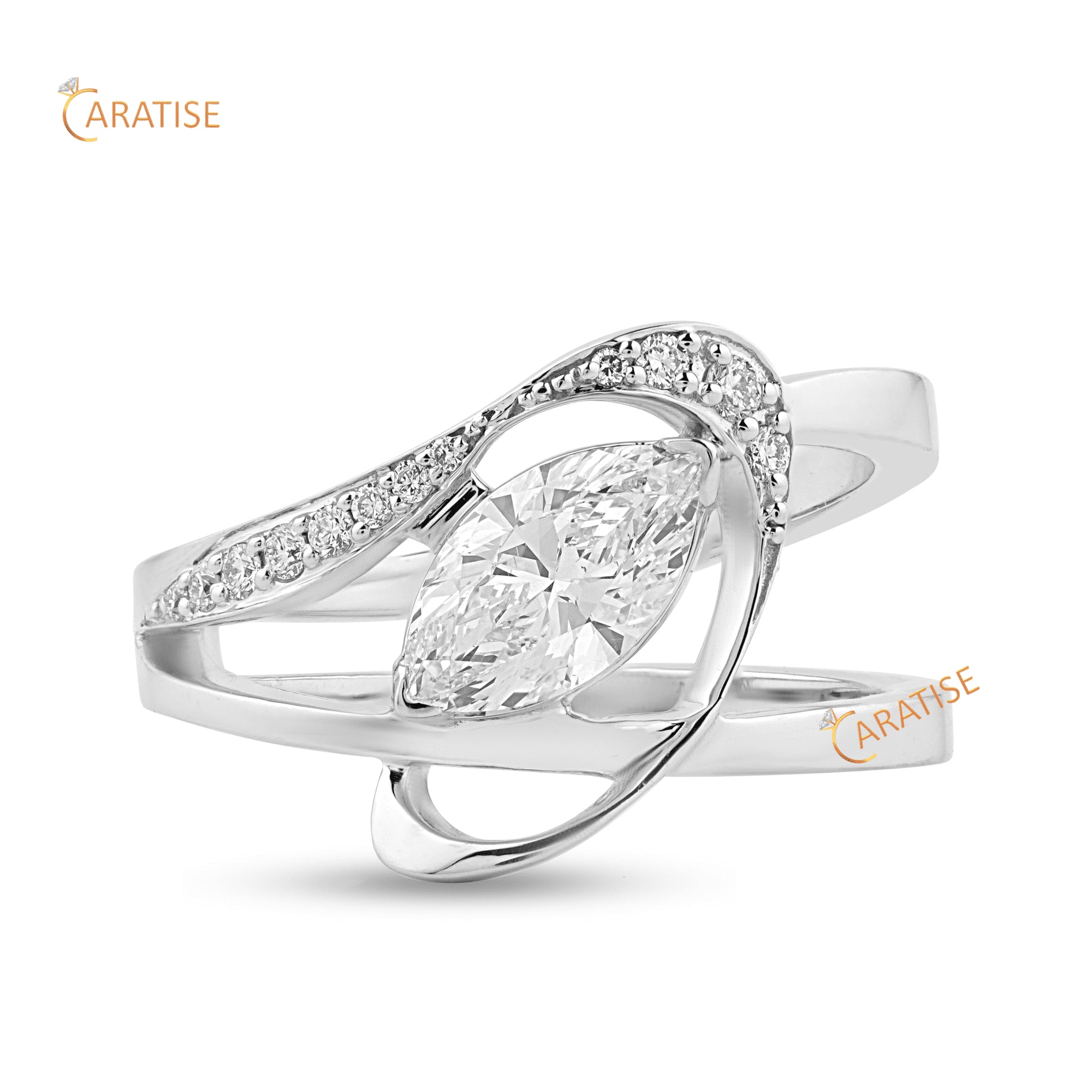 0.93 TDW Marquies & Round Cut Diamond Engagement Ring 925 Silver