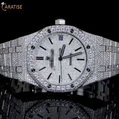 24.50 TDW Round Cut Diamond Watch | Stainless Steel | Stunning Moissanite Diamond | Custom Made Diamond Watch | EF-VS Color