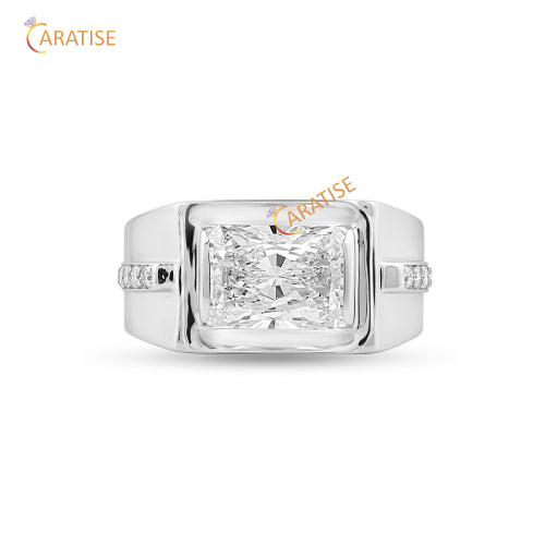 3.58 TDW Radiant & Round Cut Men's Engagement Moissanite Diamond Ring 925 Silver