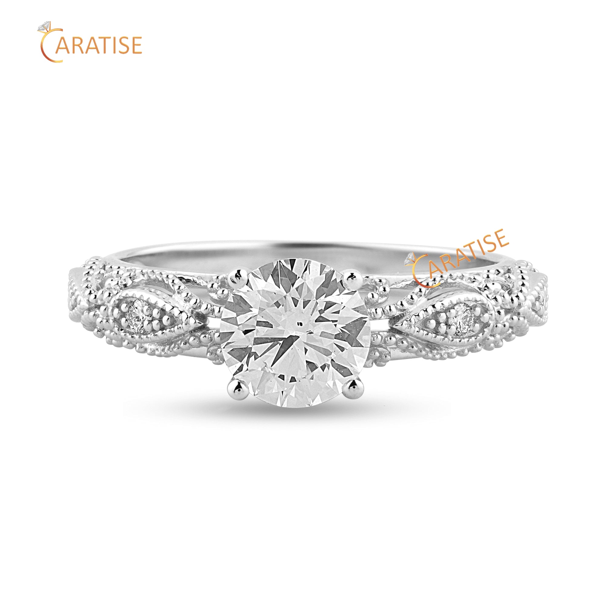 1.056 TDW Round Cut Diamond Engagement Ring 925 Silver