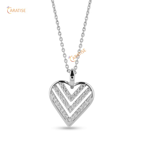 0.364 TDW Round Cut Diamond Heart Pendant With Chain 925 Silver