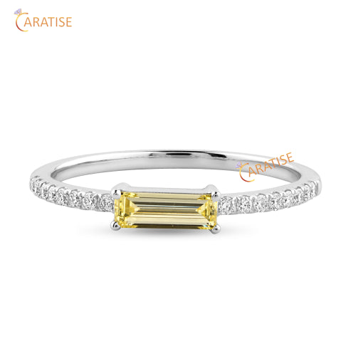 0.748 TDW F. Y. Baguette & Round Cut Moissanite Diamond Engagement Ring 925 Silver