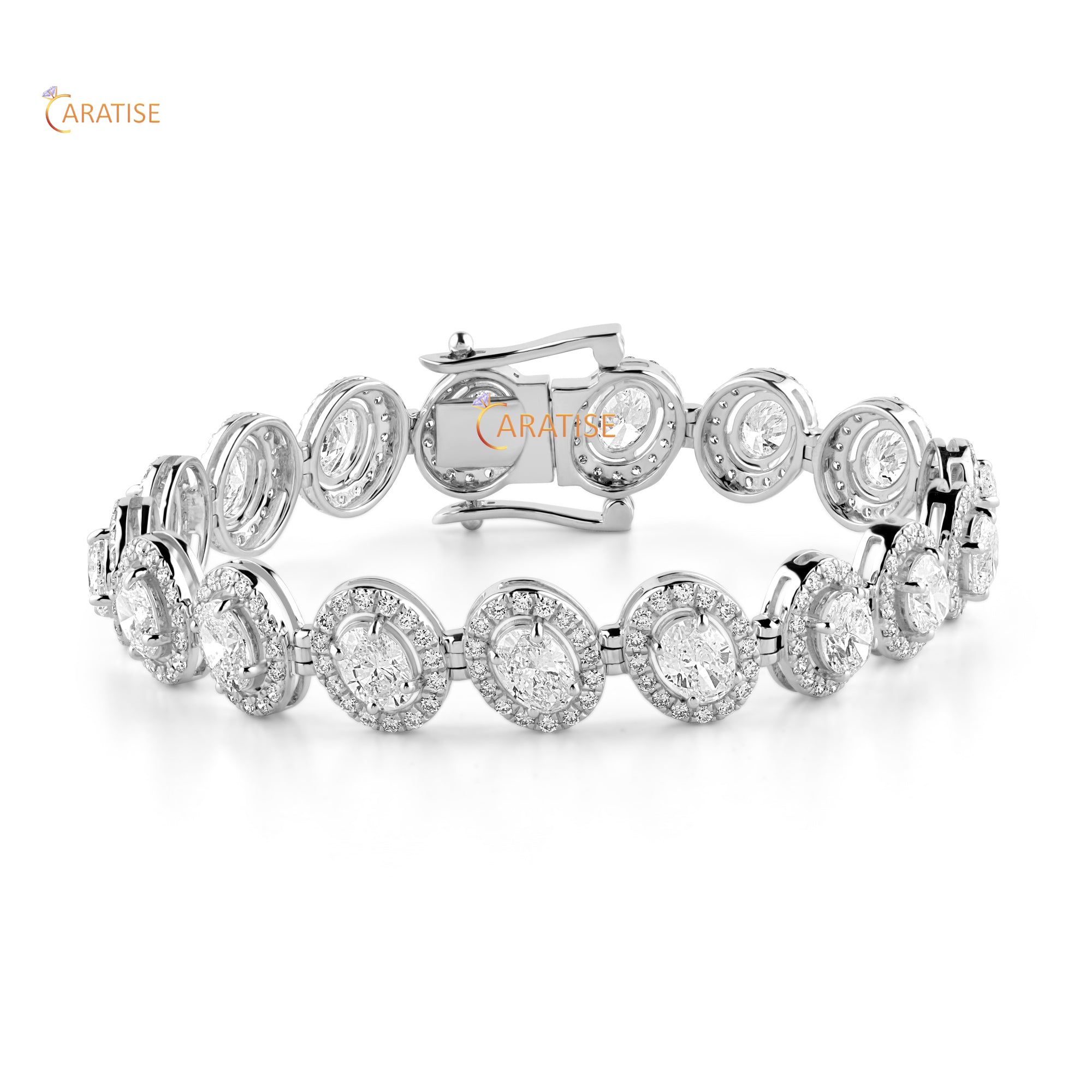 15.84 TDW Oval & Round Cut Diamond Charm Bracelet 925 Silver