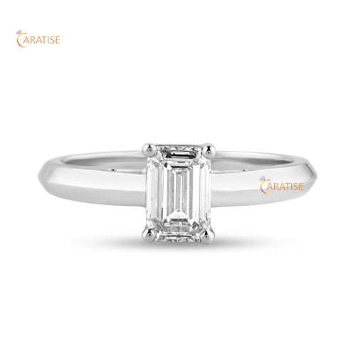 0.85 TDW Emerald Cut Moissanite Diamond Solitaire Ring 925 Silver